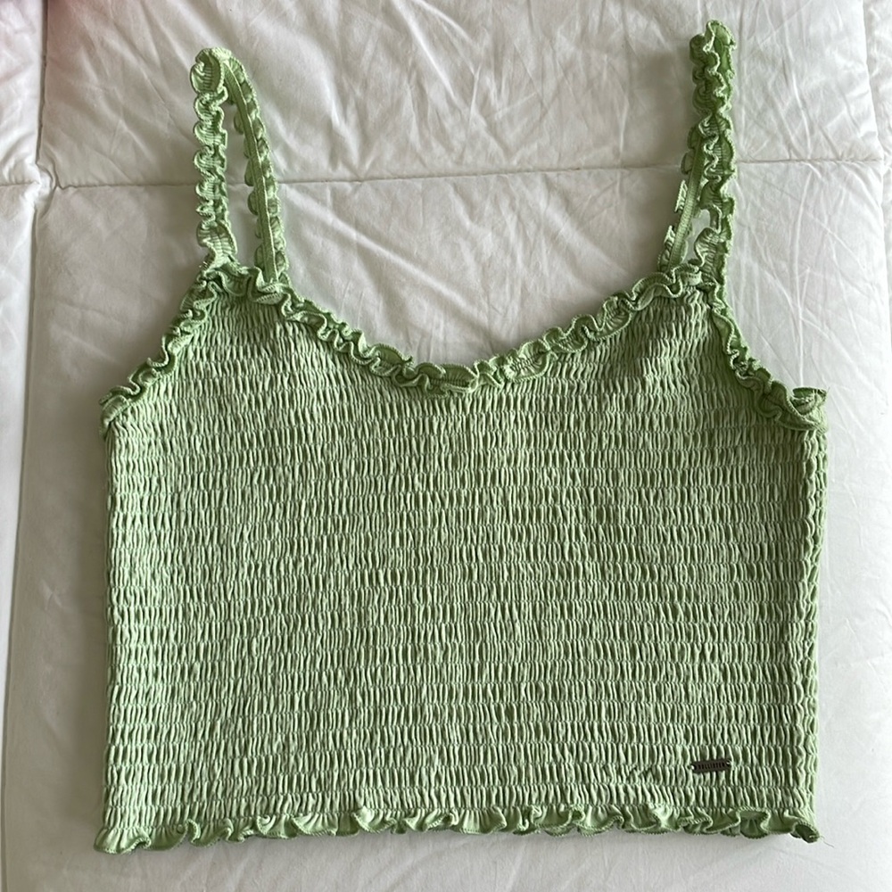 Hollister Light Green Smocked and Ruffled Tank Top Size Large